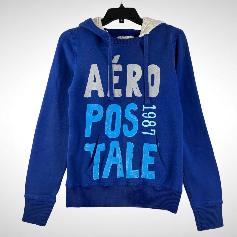 Women's Aeropostale Sweatshirt Sherpa Hoodie Size M Blue
